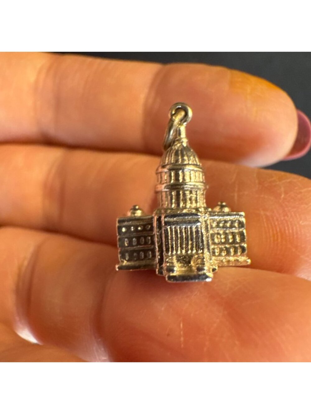 Sterling Silver 925 Capitol Building Three Dimensional Charm Size 0.75" Length